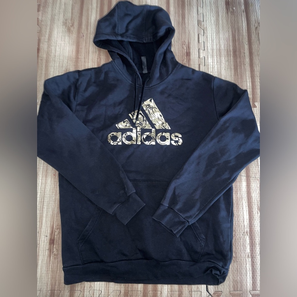 Adidas Men's Black Hoodie with Gold Logo